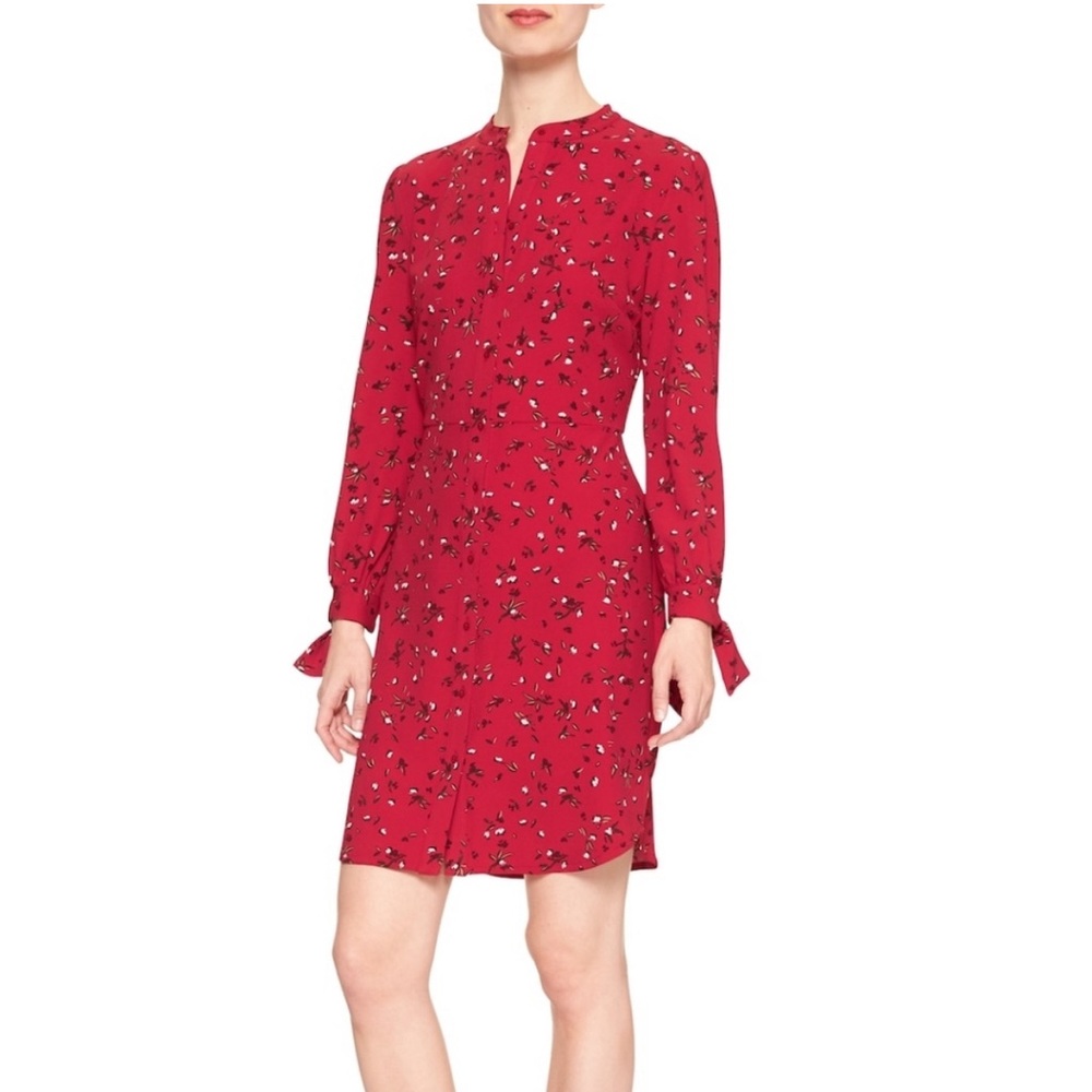 Banana Republic Red Floral Shirt Dress